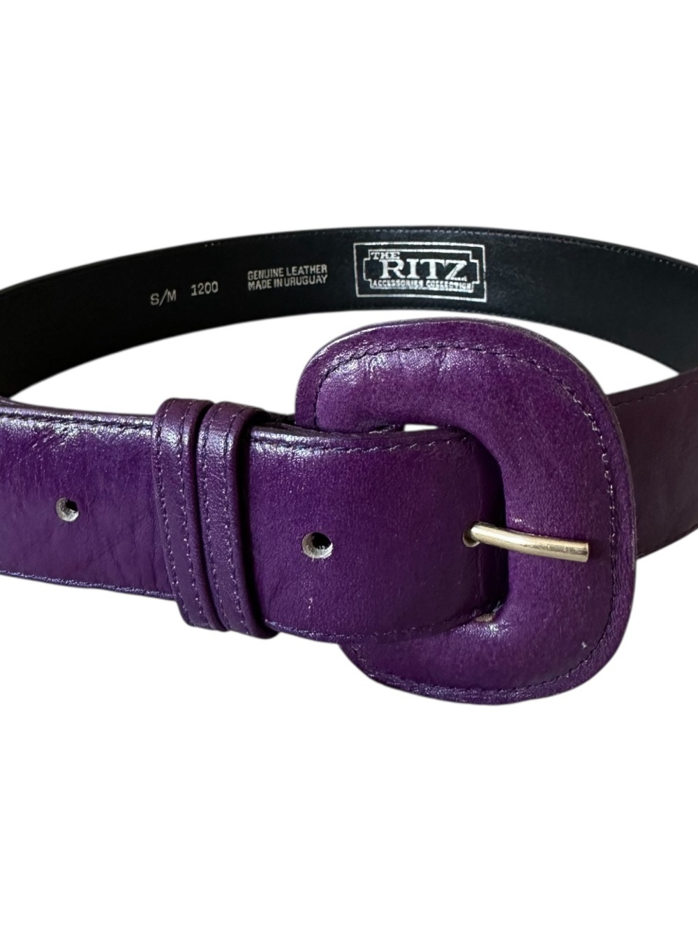 Vintage Purple Leather Belt with Rounded Buckle - The Ritz Collection